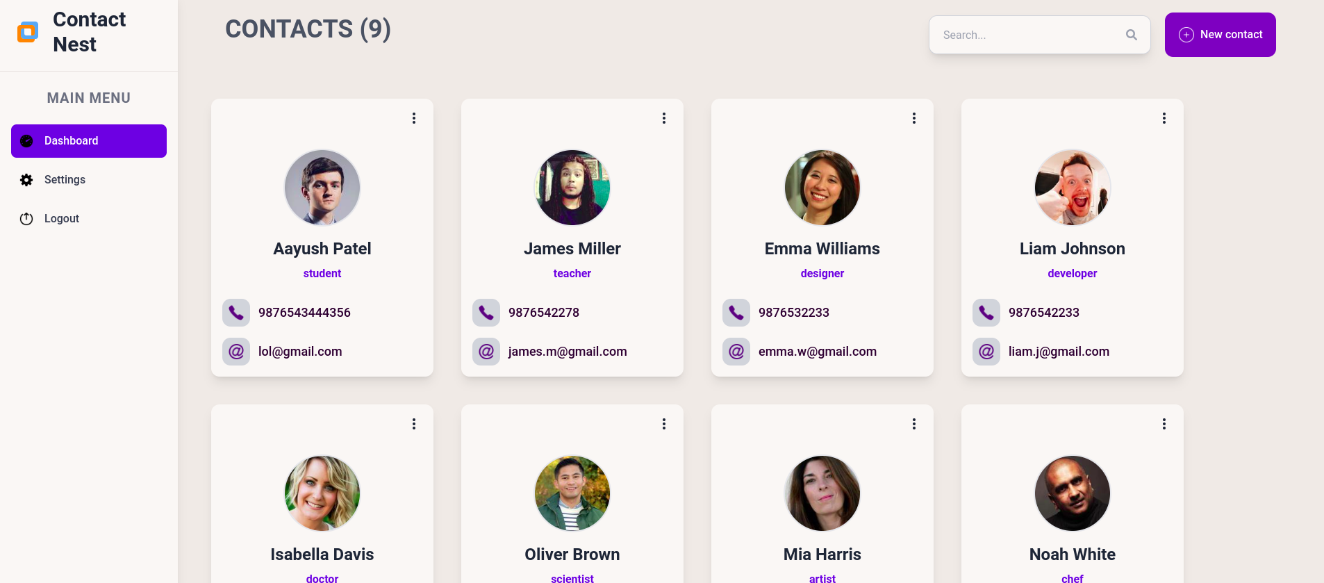 Contact Manager Dashboard 📇